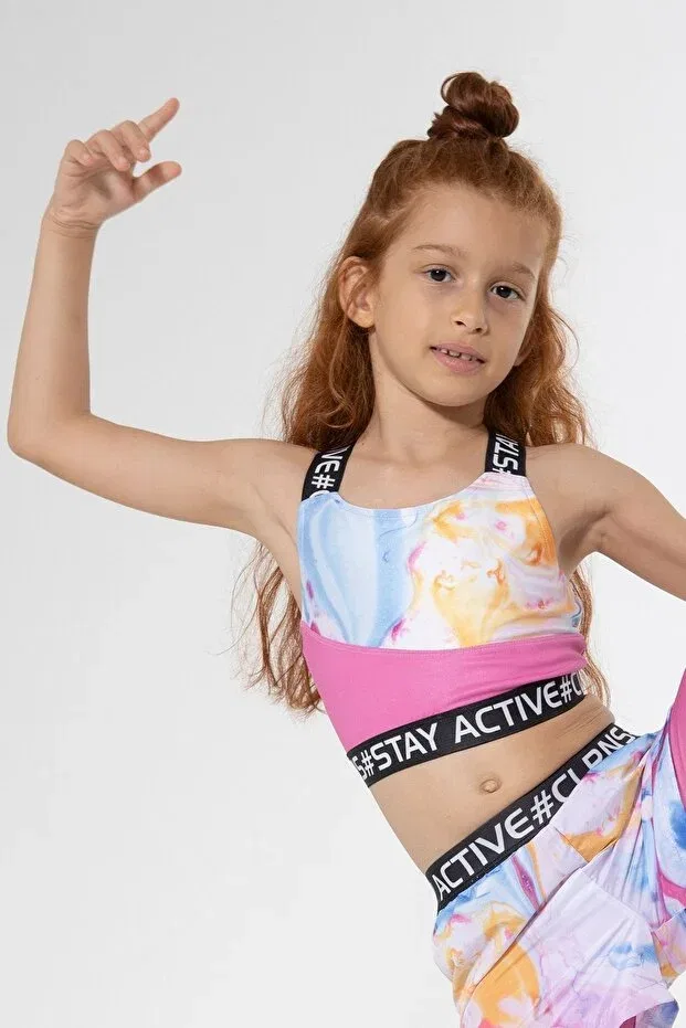 Детский топ-майка для девочек с принтом Stay Active Girl's Crop Sports Tank Top Colorinas, Tie-Dye Print