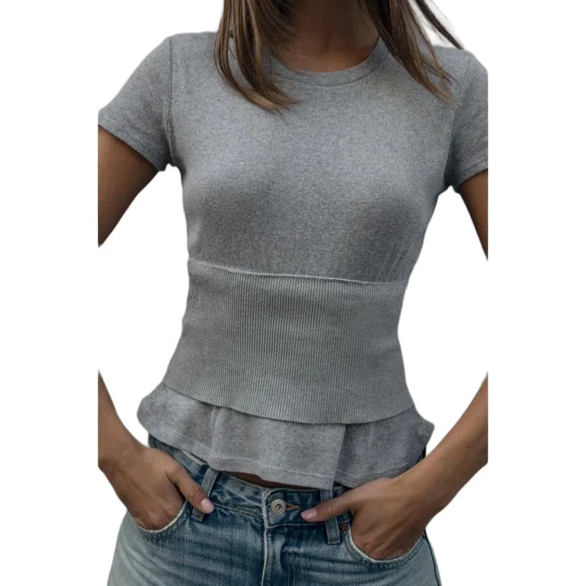 Женская футболка с круглым вырезом Heather Gray ZARA, Heather Gray — фото 4