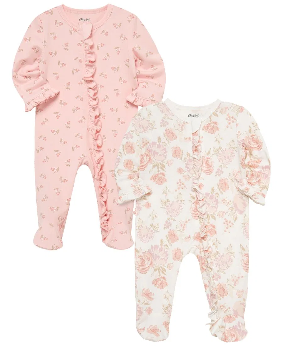 Комплект из 2 детских ползунков с длинным рукавом Little Me, Pink Floral — фото 3