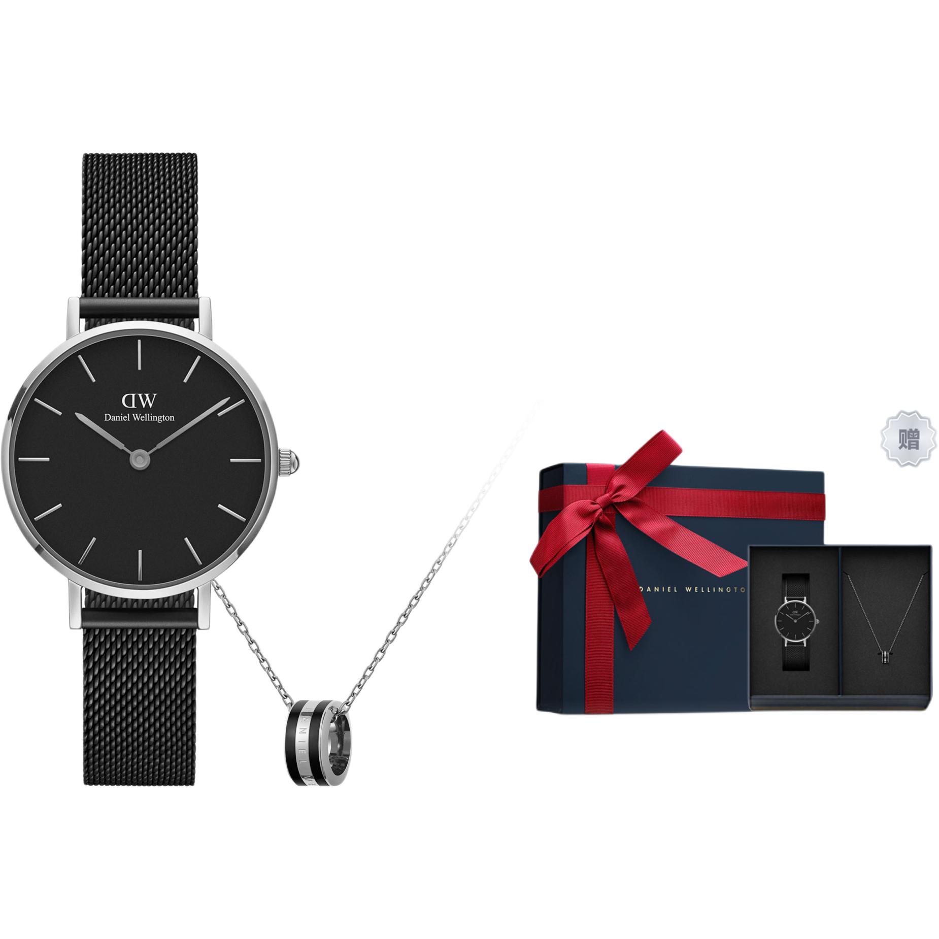 

DW/DanielWellington Часы Daniel Wellington Wrist Watch Quartz Movement Stainless Steel Watchband 28mm Black Dial Women's Watch, Watch & Necklace-Gift Recommendation