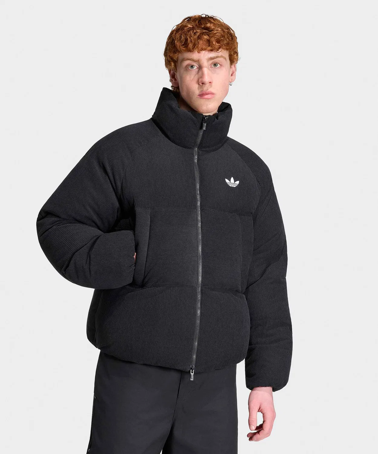 Мужская куртка-пуховик из вельвета с брендовым логотипом Adidas, Черный