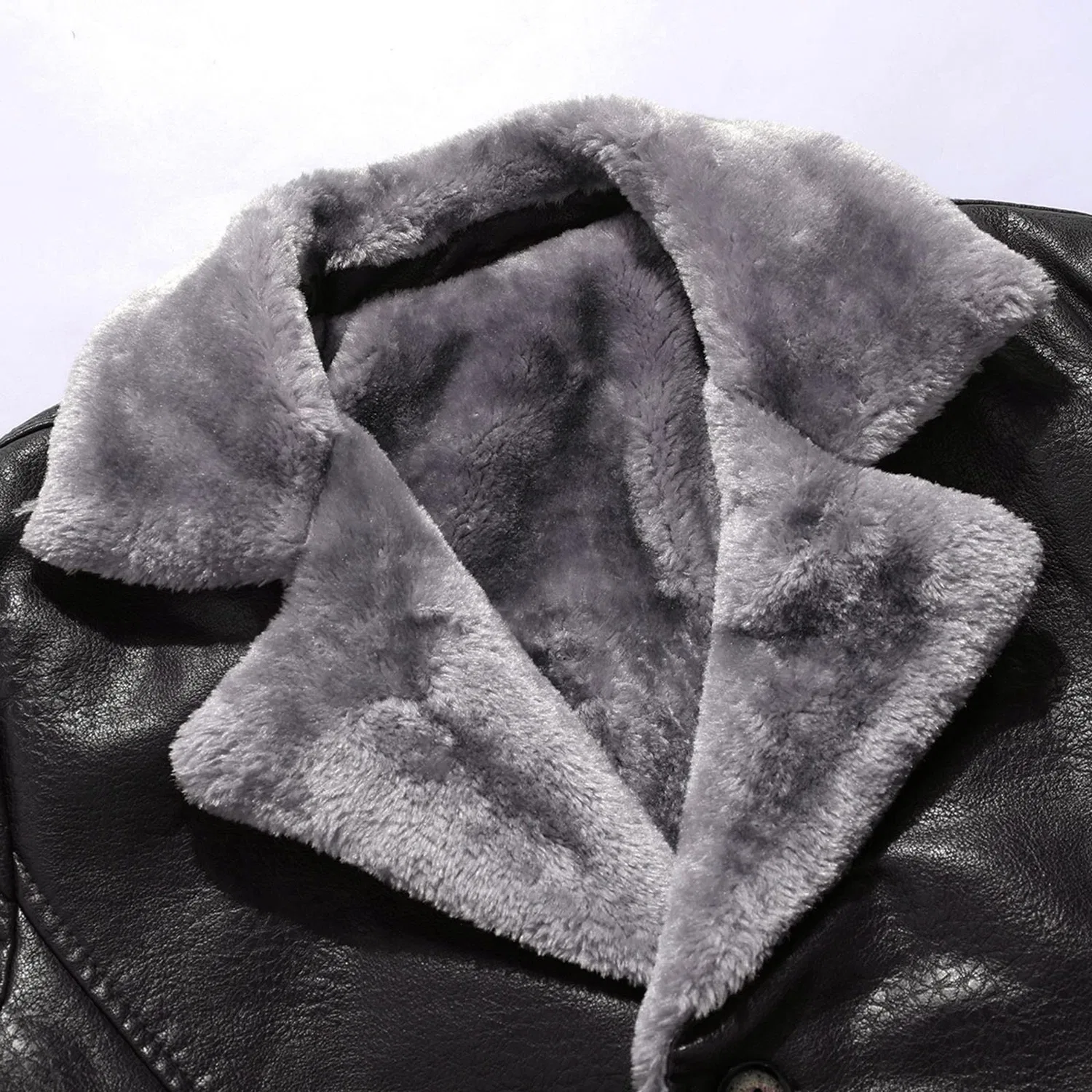 Мужская куртка из экокожи с воротником-стойкой Retro Winter Jacket, zzzz06-black — фото 4