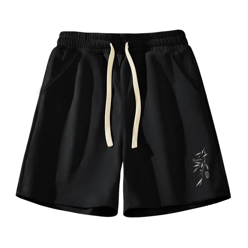 Детские шорты повседневные [300g Heavyweight] Black Ma Shun Character Ink Bamboo Label, MINISO