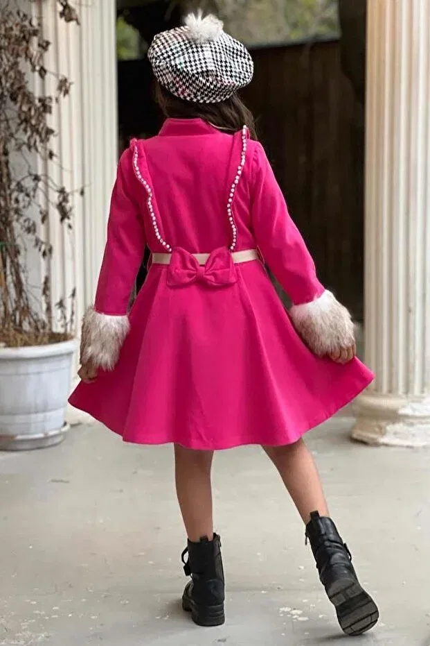 Детское пальто для девочек с принтом Houndstooth Pattern Basics Riccotarz, Fuchsia — фото 3