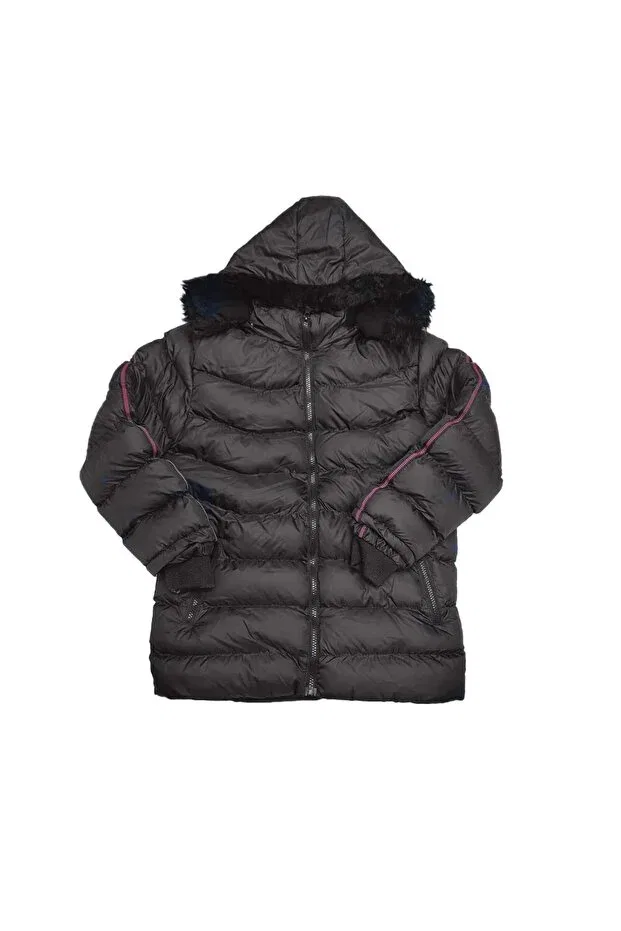 Детское пуховое пальто для девочек в полоску с капюшоном Lifeformoda, Black
