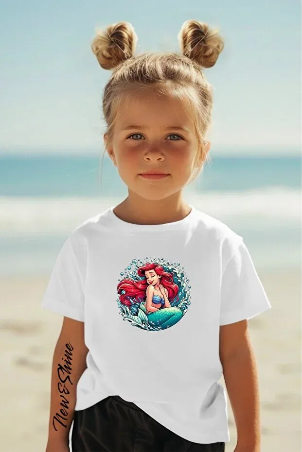 Детская футболка для мальчиков с принтом Ariel Mermaid Oversize New Shine, White