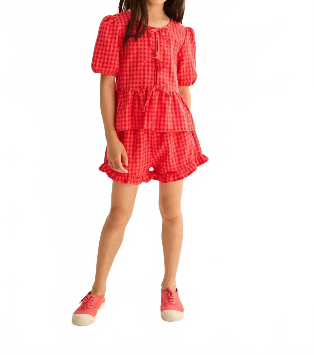 Детские шорты для девочек хлопковые с принтом Gingham Jud Cozmo, Tomato