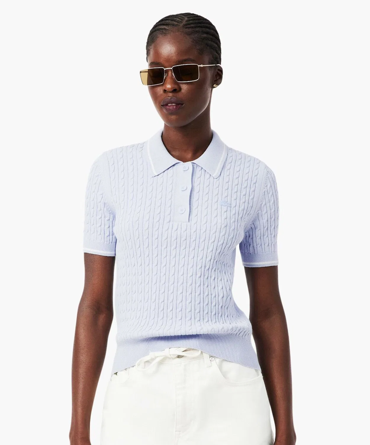Женский хлопковый летний поло-свитер LACOSTE, Aqua