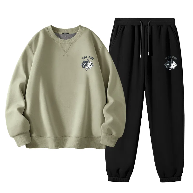Детский комплект спортивной одежды с начесом Тайцзи Кот MINISO, Gray Pea Green