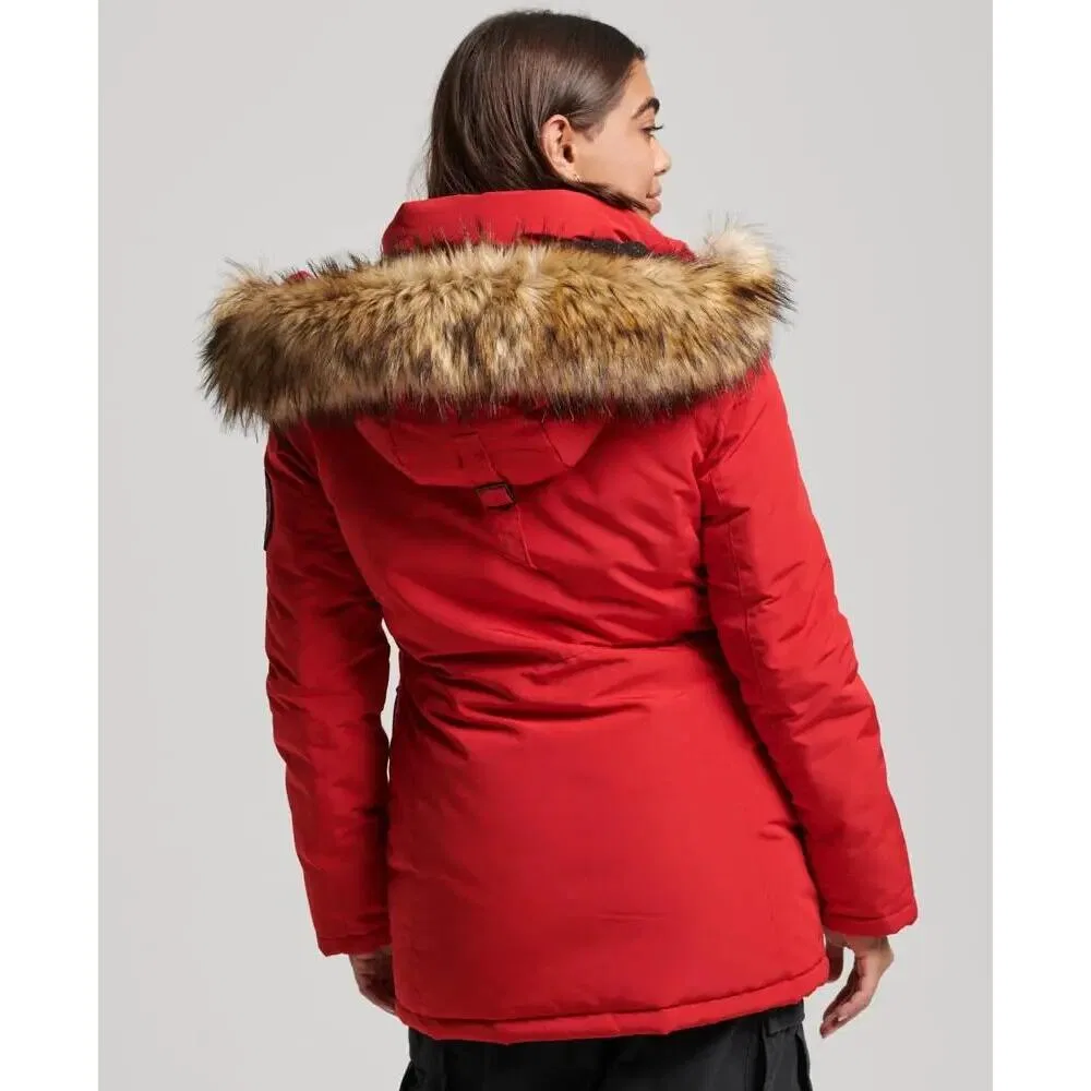Женская парка с капюшоном и искусственным мехом Everest Superdry, Rot / Scharlachrot — фото 4