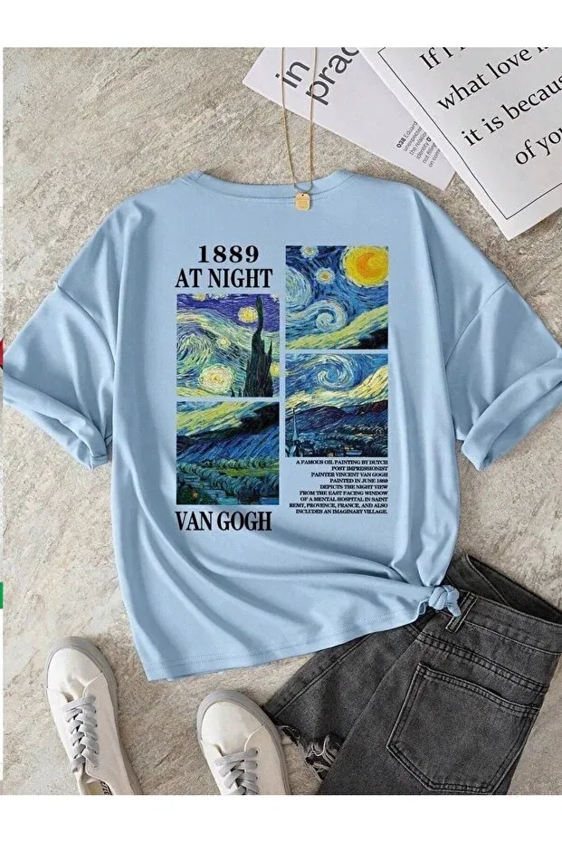 Детская футболка для девочек с принтом Van Gogh Landscape Back Printed Nigrum Pardus, Blue