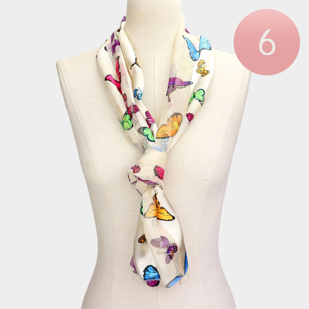 

6 шт. - Шелковые атласные шарфы с рисунком бабочек Truedames, бежевый
