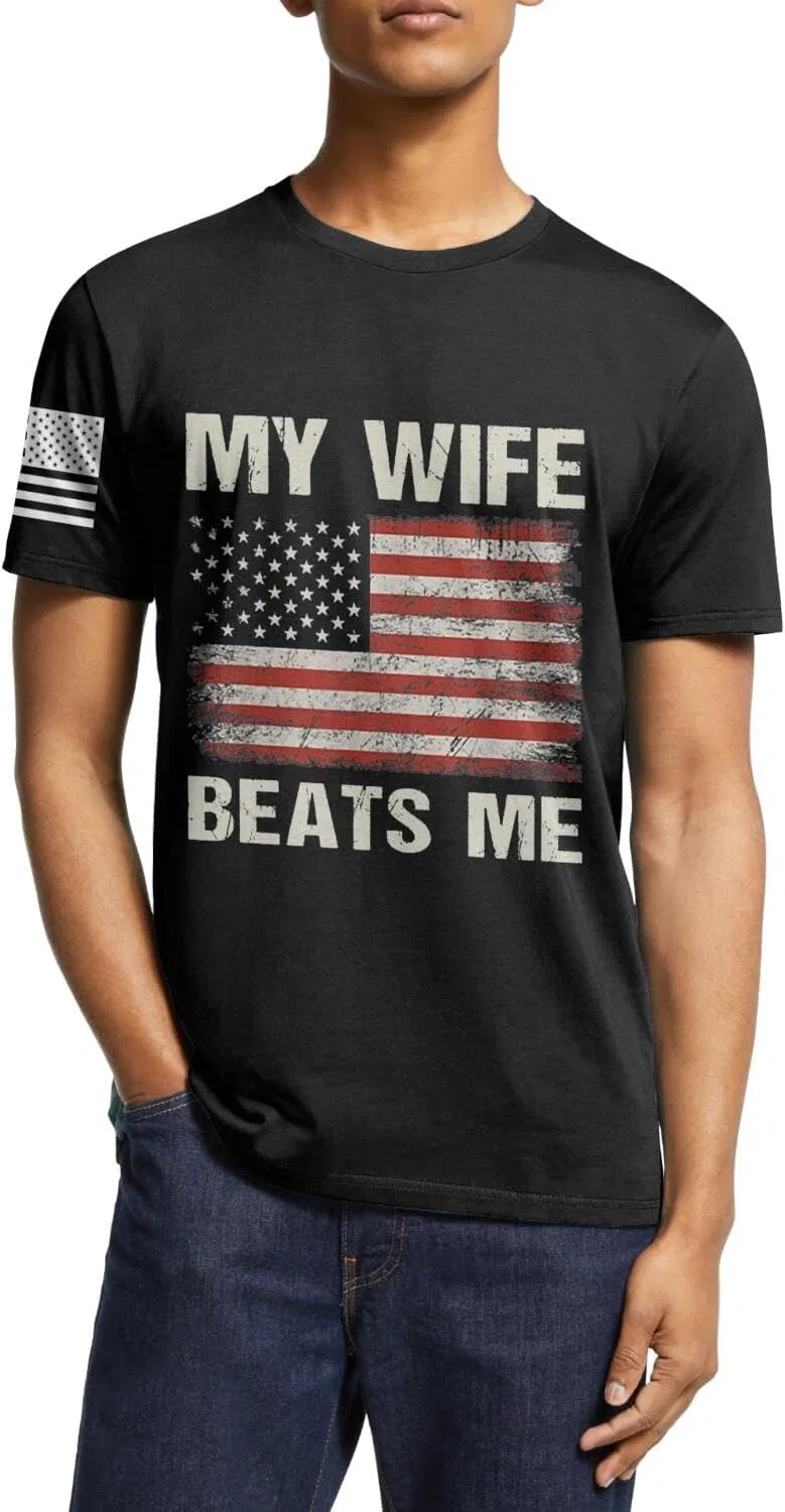Мужская футболка с принтом My Wife Beats Me, Black