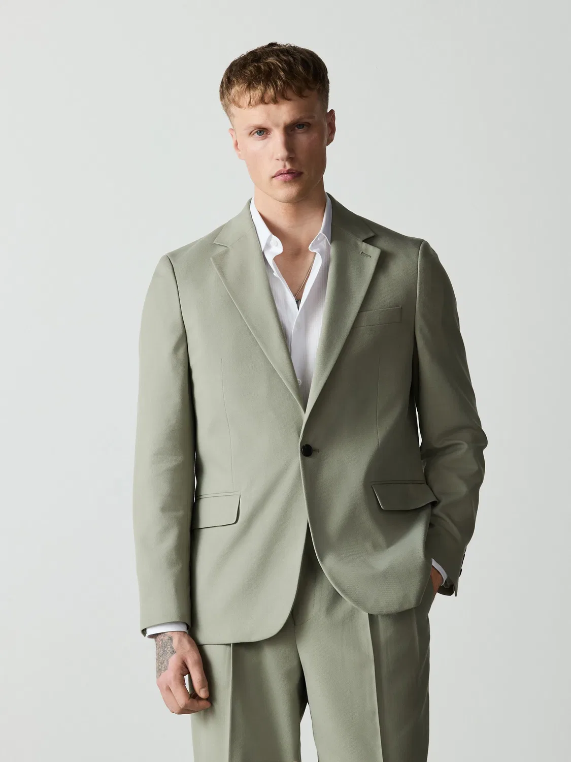 Пиджак свободного кроя текстурный Sage Green Next — фото 2