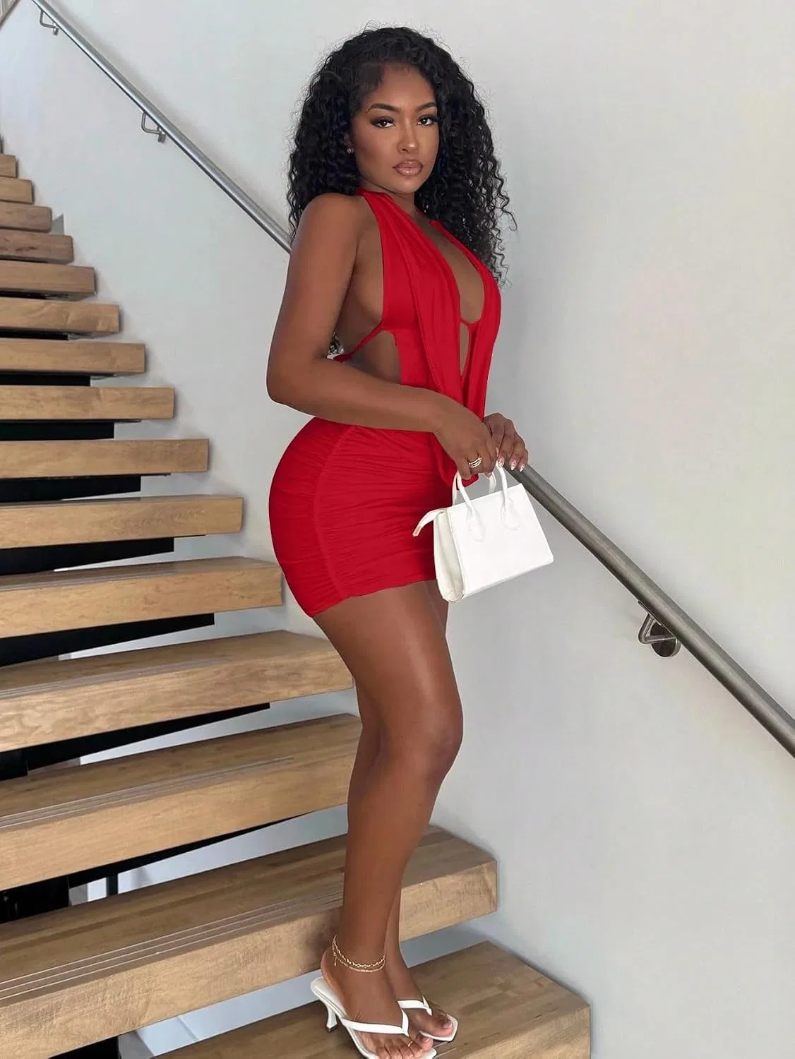 Женское облегающее платье с открытой спиной Bodycon, Red — фото 4