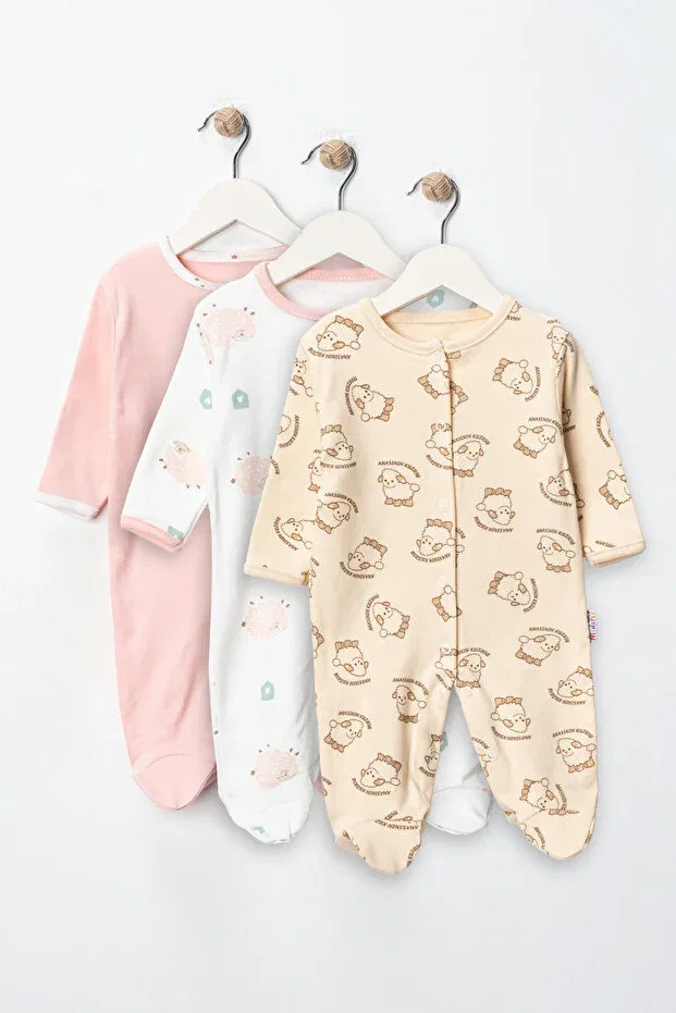 Детский комплект комбинезонов для девочек с принтом Sportswear Enia Baby, Beige — фото 2