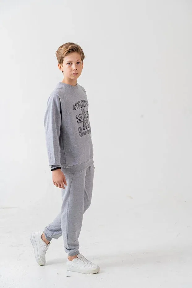 Детский спортивный комплект для мальчиков с принтом Athletic Printed Boys' Top And Bottom Tracksuit Set Mışıl Kids, Gray Melange