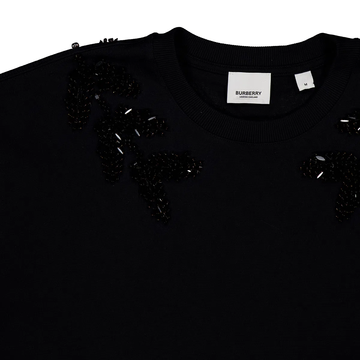 Футболка хлопковая с кристаллами Embellished Crystal Oak Leaf Crest Cotton T-Shirt Burberry, Black — фото 2