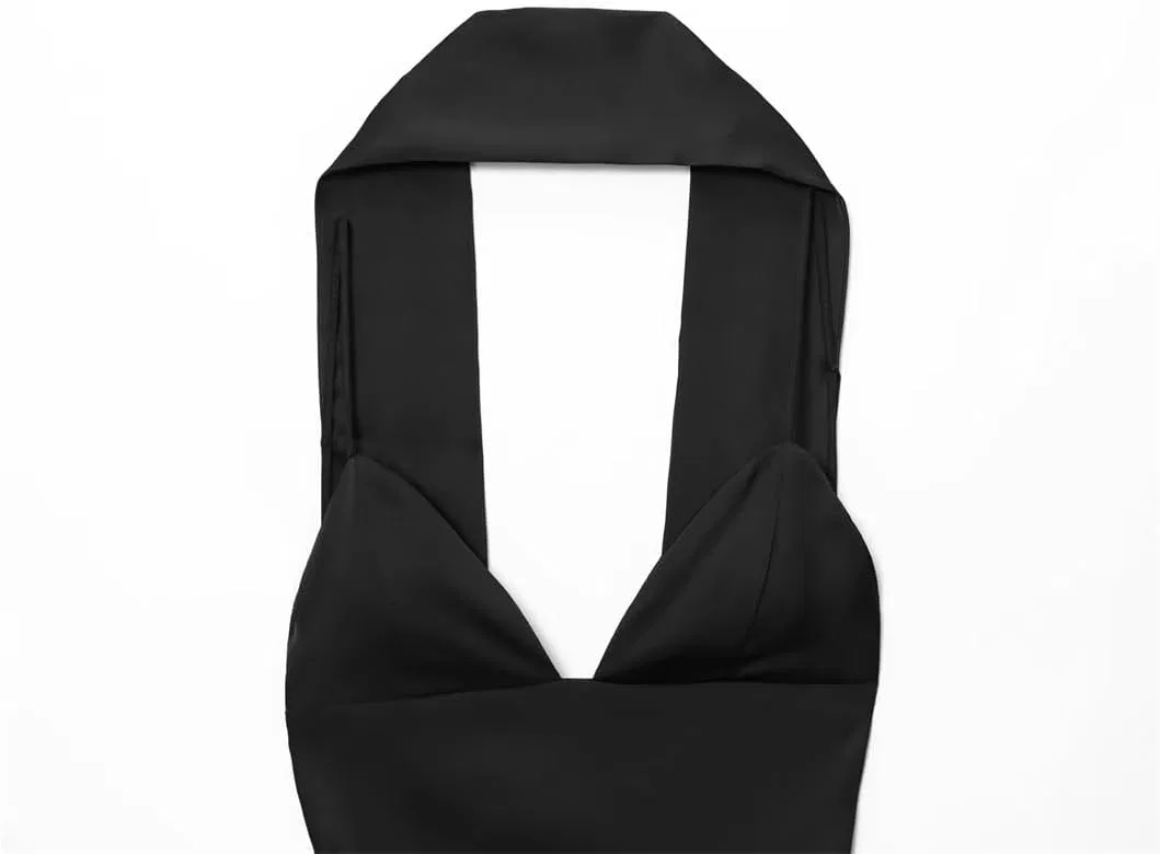 Женское сатиновое платье с V-образным вырезом и открытой спиной, Black — фото 3