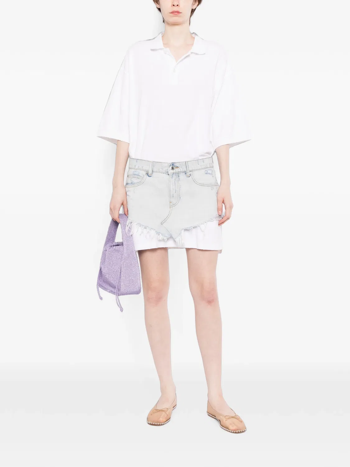 Многослойное платье с юбкой из денима Alexander Wang, белый — фото 2