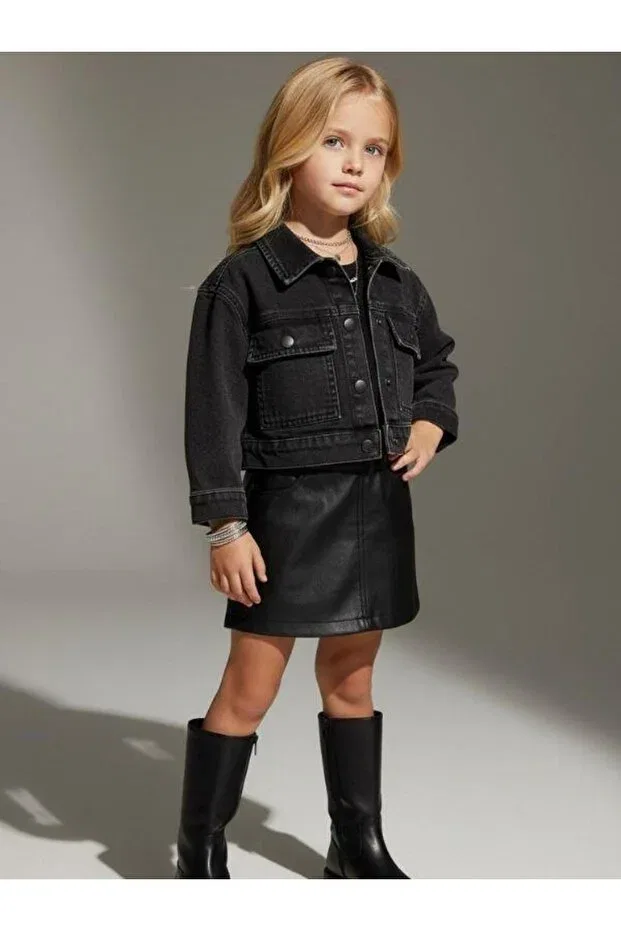 Детский джинсовое жакет для девочек с карманами Zekids, Black — фото 4