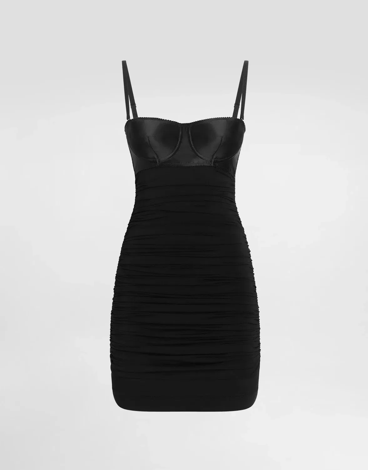 Короткое корсетное платье из органзы с драпировкой DOLCE & GABBANA, черный