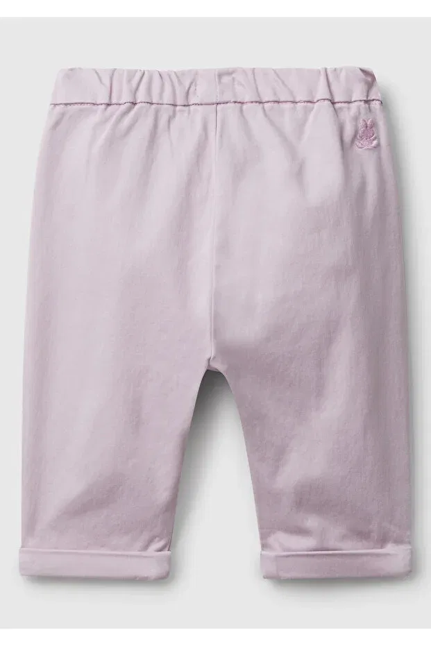Детские брюки для девочек с принтом Baby Lilac Rabbit Embroidered Pleated Front Lace Detailed Trousers United Colors Of Benetton, Lilac — фото 2