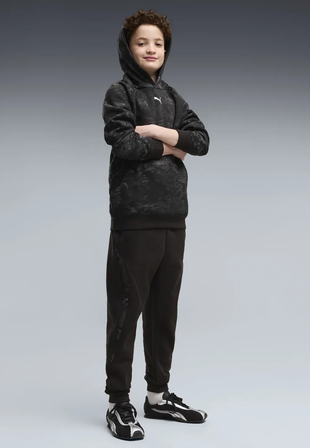 Спортивная камуфляжная флисовая толстовка с капюшоном Puma, Black