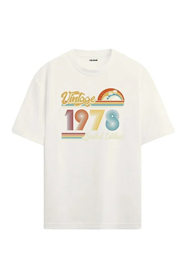 Детская футболка оверсайз с принтом 1978 Vintage Oversized T-Shirt Colermi, Ecru