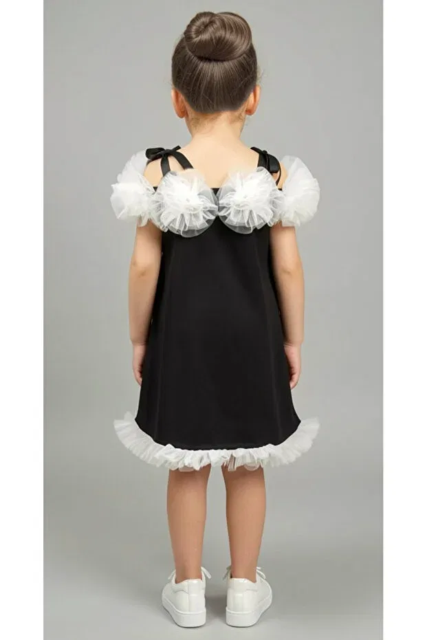 Детское платье для девочек хлопковое Rose Detailed By Piera, Black And White — фото 3