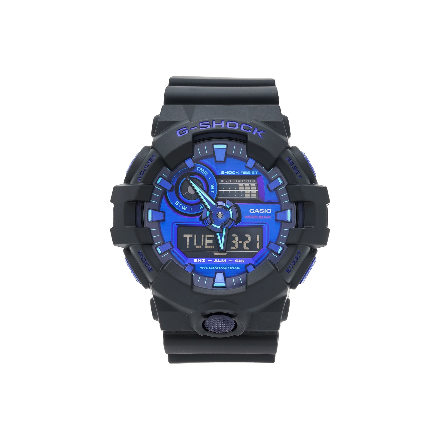 

Унисекс часы GA-700VB-1ADR с жидкокристаллическим/аналоговым двойным дисплеем в синем цвете CASIO, синий Dial