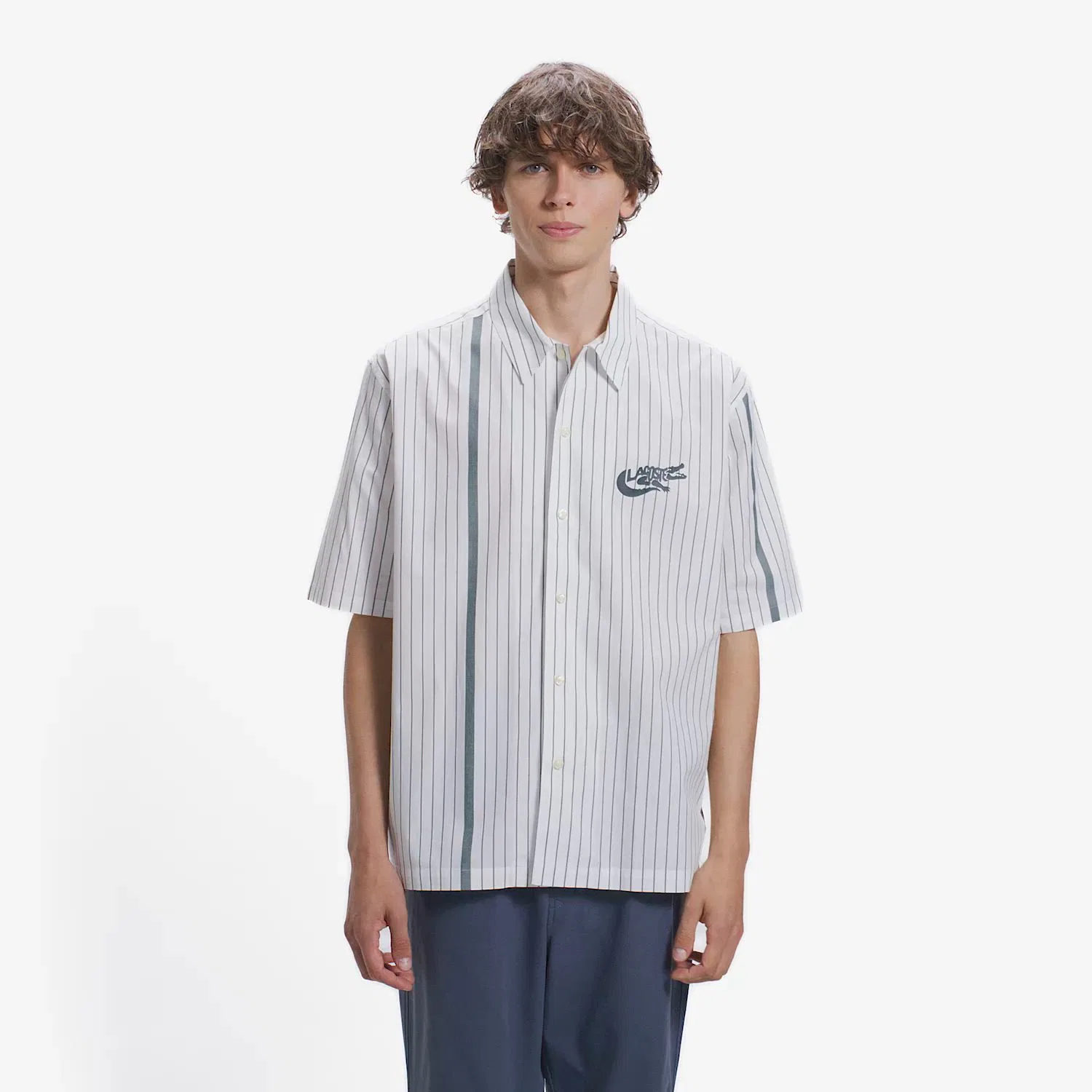 Мужская рубашка классическая с принтом Panel Stripe LACOSTE, Black — фото 2