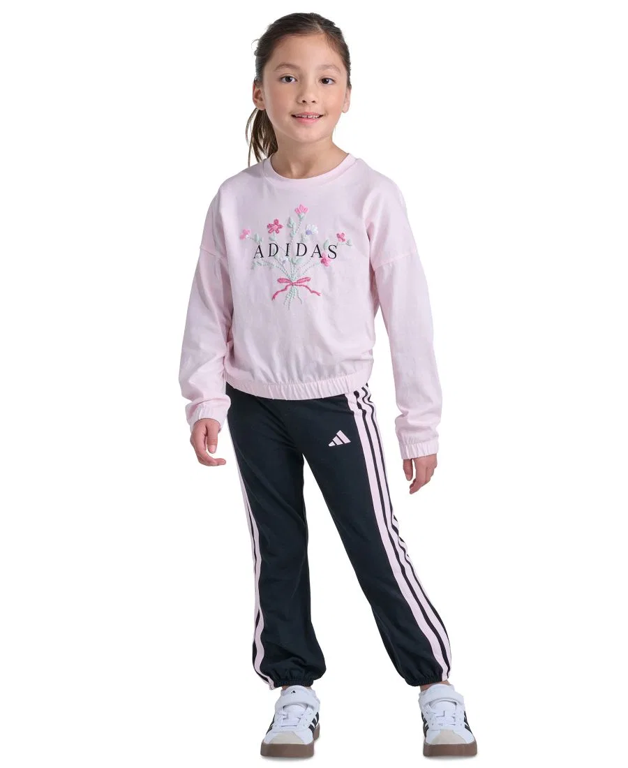 Комплект из свитшота и брюк adidas, с длинным рукавом, с принтом, Distilled Pink/Black
