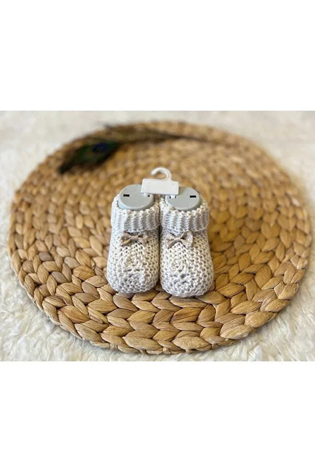 Детские пинетки из трикотажа с принтом Leopard Anne Dokunuşu Gibi Kuzum Bebe, Mink Ecru Pink With Ribbon — фото 4