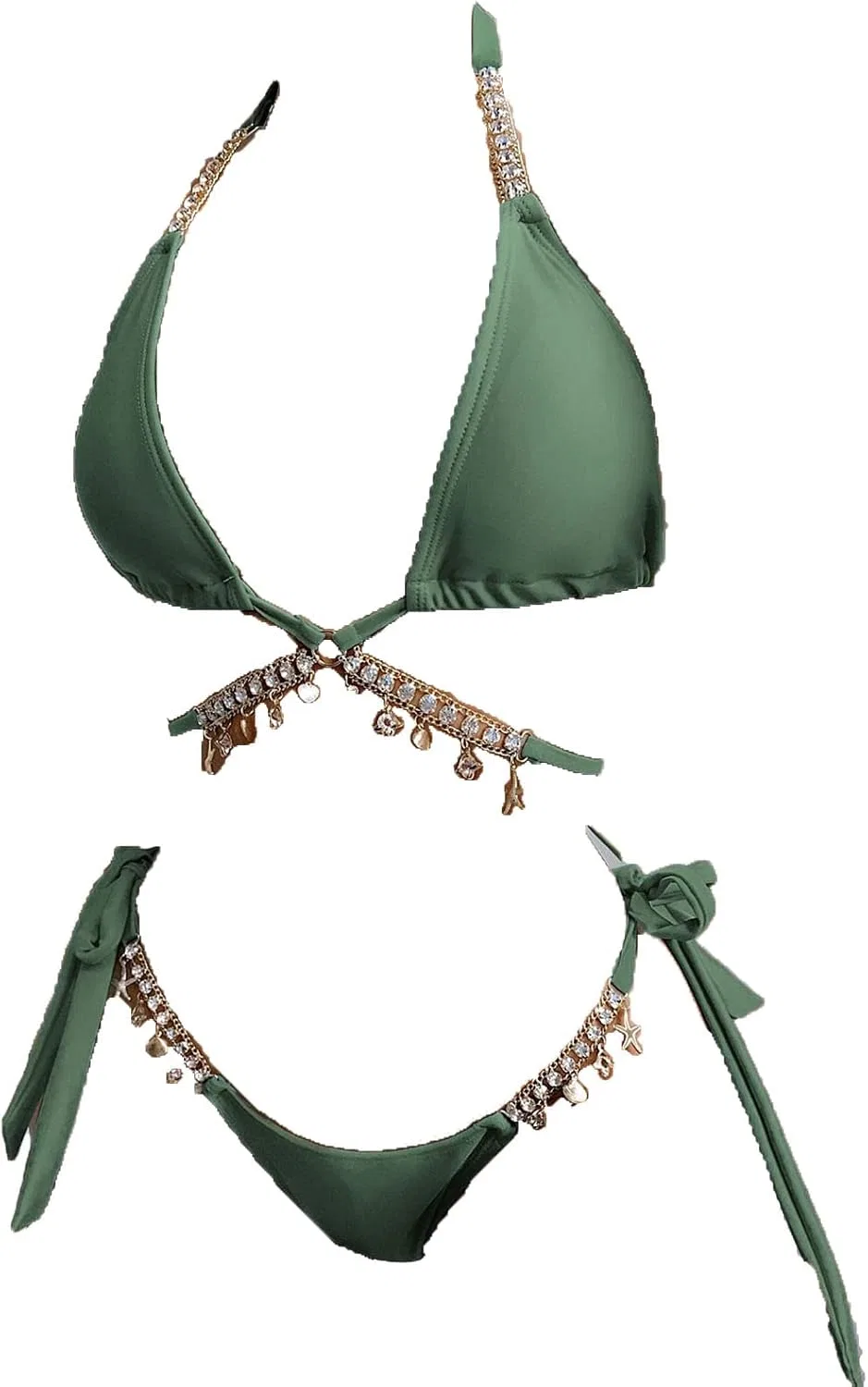Женский металлический бикини с цепочками Halter Top, Green 1