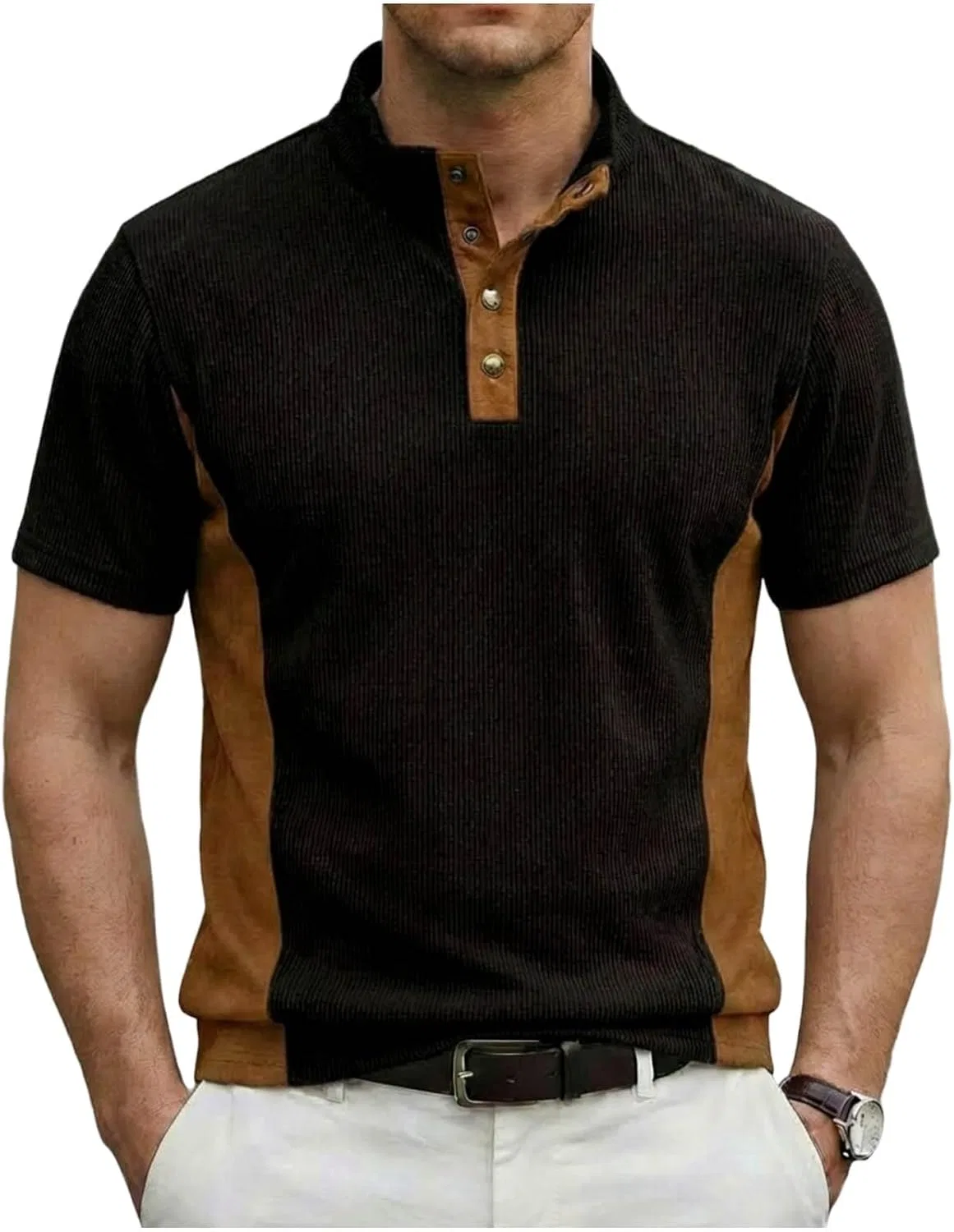 Мужская цветная блок-рубашка поло с коротким рукавом Corduroy, Black