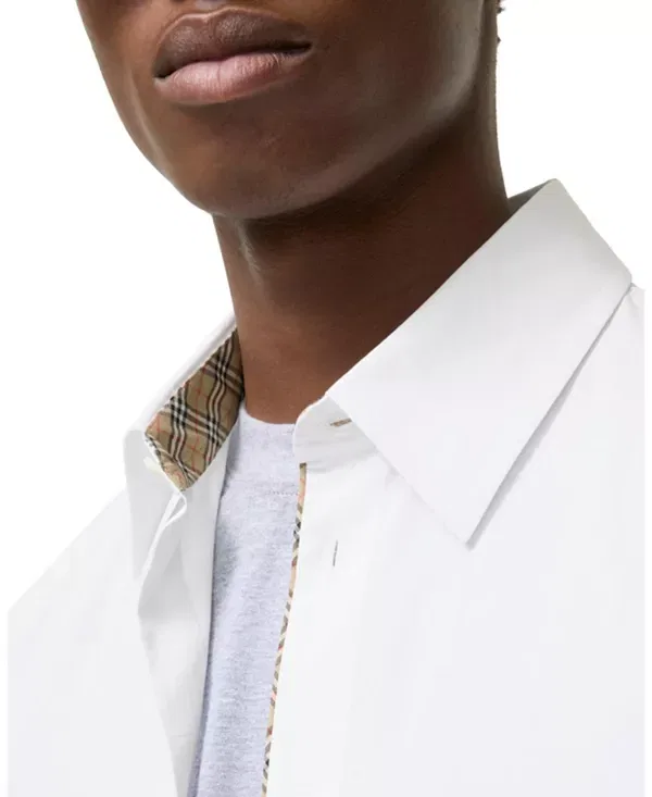Мужская рубашка из хлопкового поплина Classic fit check piping cotton poplin shirt Burberry, Optic White — фото 2