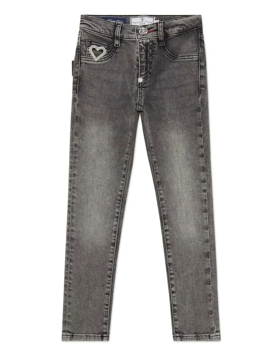 Узкие джинсы Philipp Plein 'Heart' из серого денима