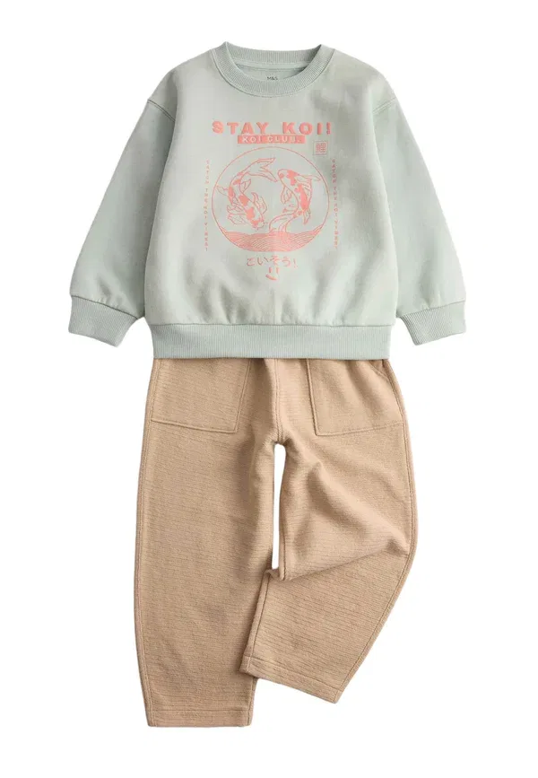 Комплект из худи и брюк с принтом 2Pc outfit set Marks & Spencer, Mint Mix, мятный