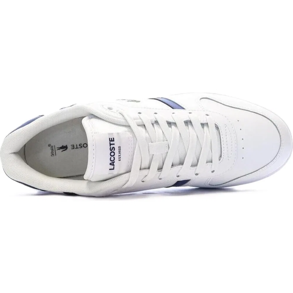 Детские кроссовки кожаные на шнуровке T-Clip Lacoste, White Blue — фото 3