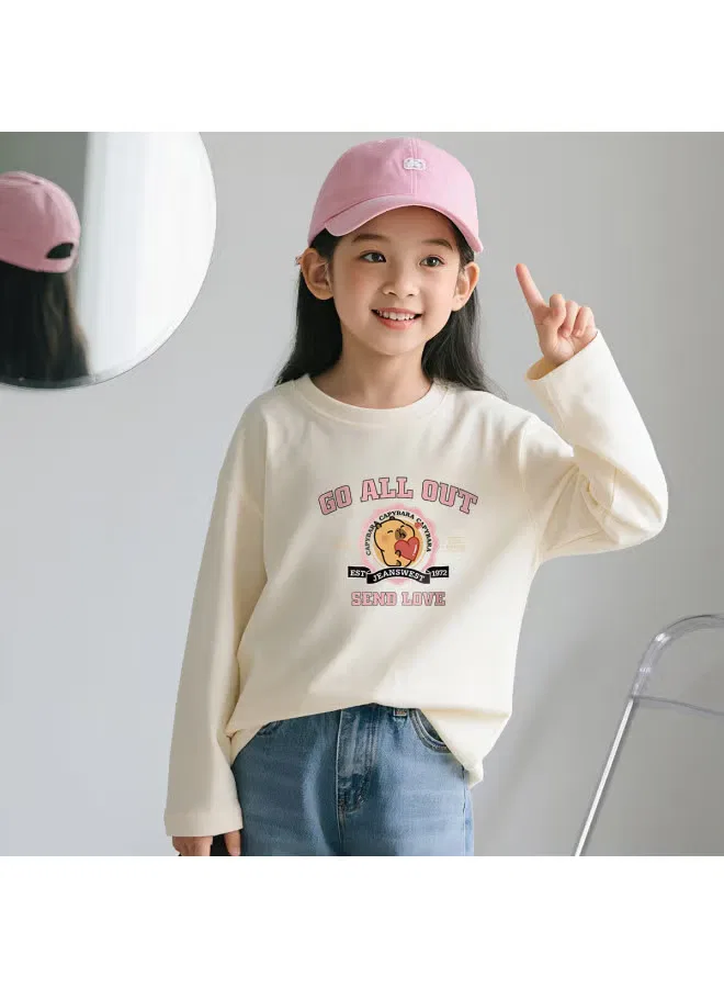 Футболка с длинным рукавом с принтом Capybara x little yellow dolphin co-branded collection Jeanswest, абрикосовый — фото 4