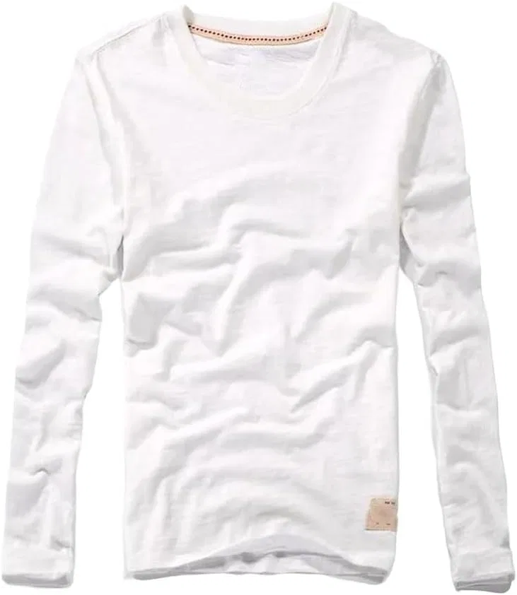Мужская длинная футболка с круглым вырезом Cotton Solid Color Slim, White