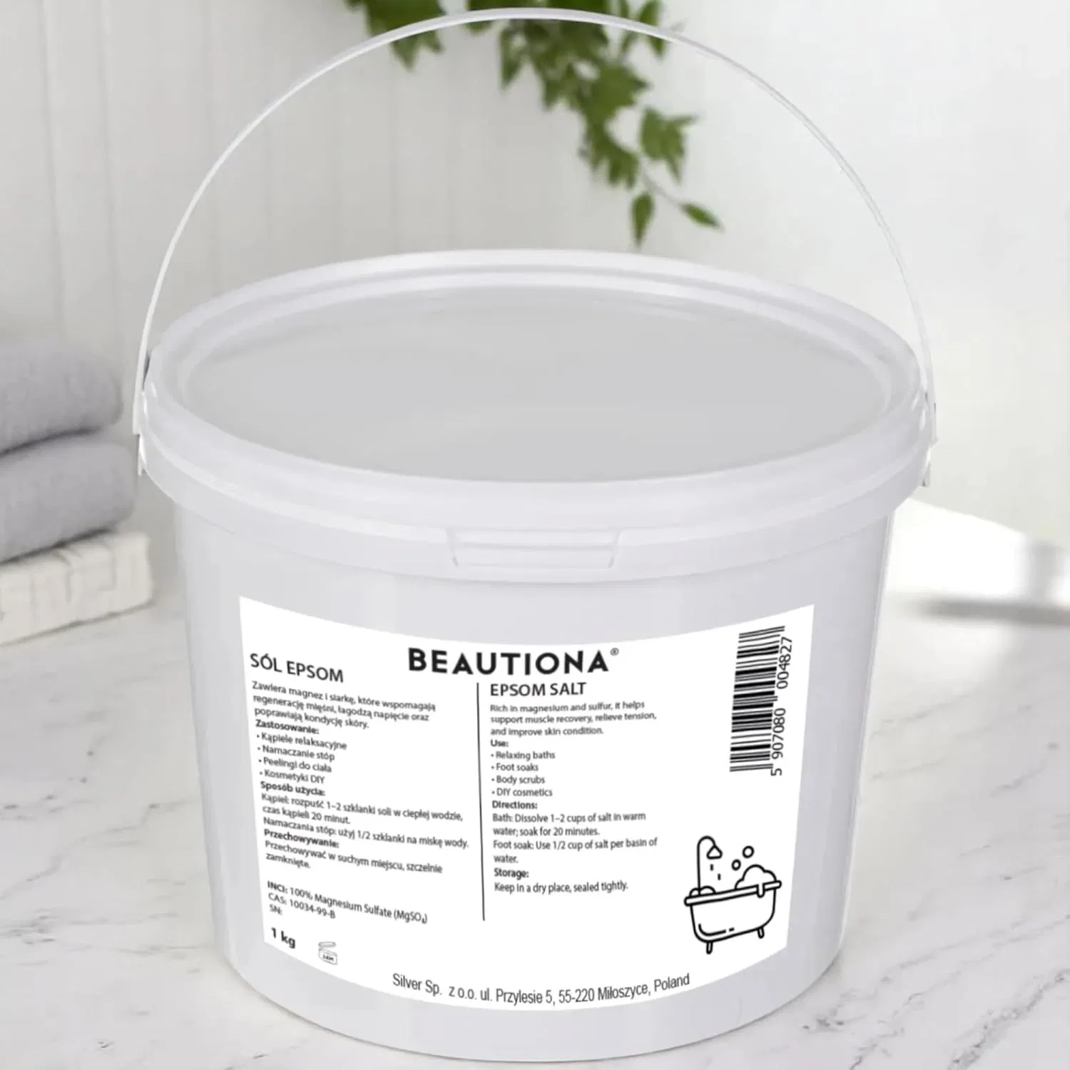 Соль для ванн Epsom Salt 1kg Pure Magnesium Sulphate Bath Salt, BEAUTIONA, 1000 г, White — фото 3