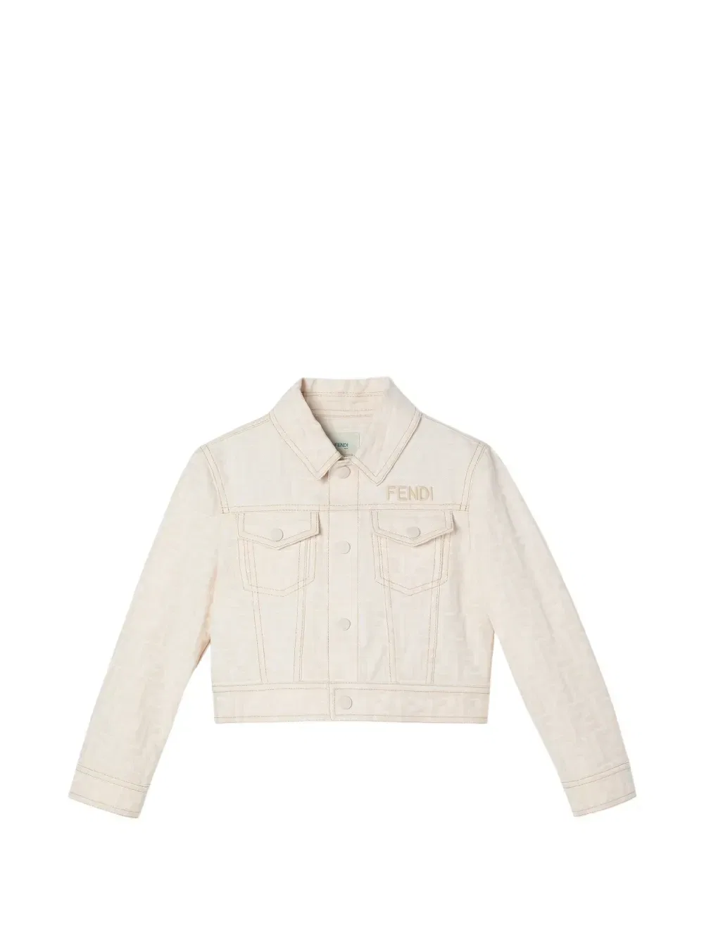 Джинсовая куртка с жаккардовым логотипом FF Fendi Kids, бежевый