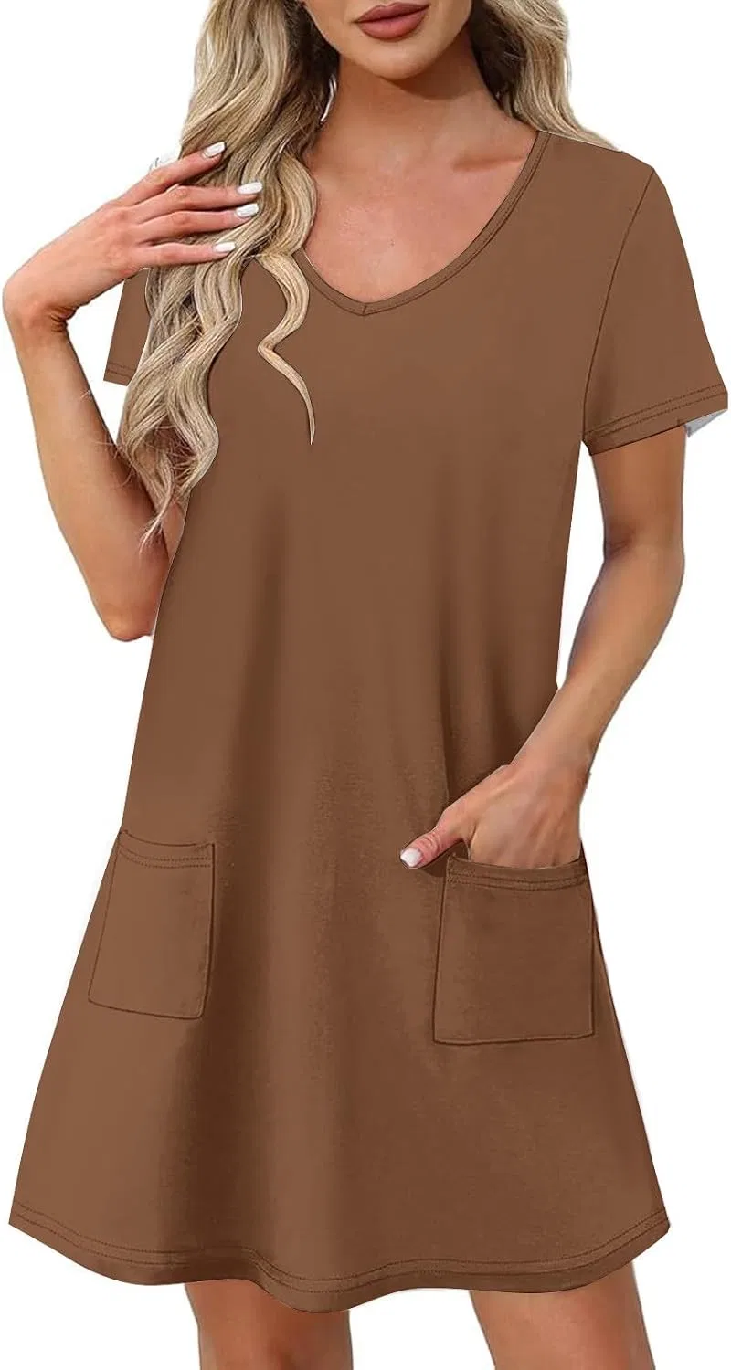 Женское мини-платье с карманами Oversize Regular Fit, Coffee