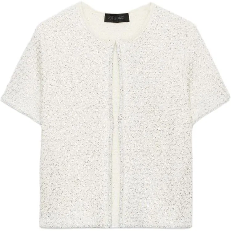 Женский свитер с круглым вырезом White ZARA, Raw White
