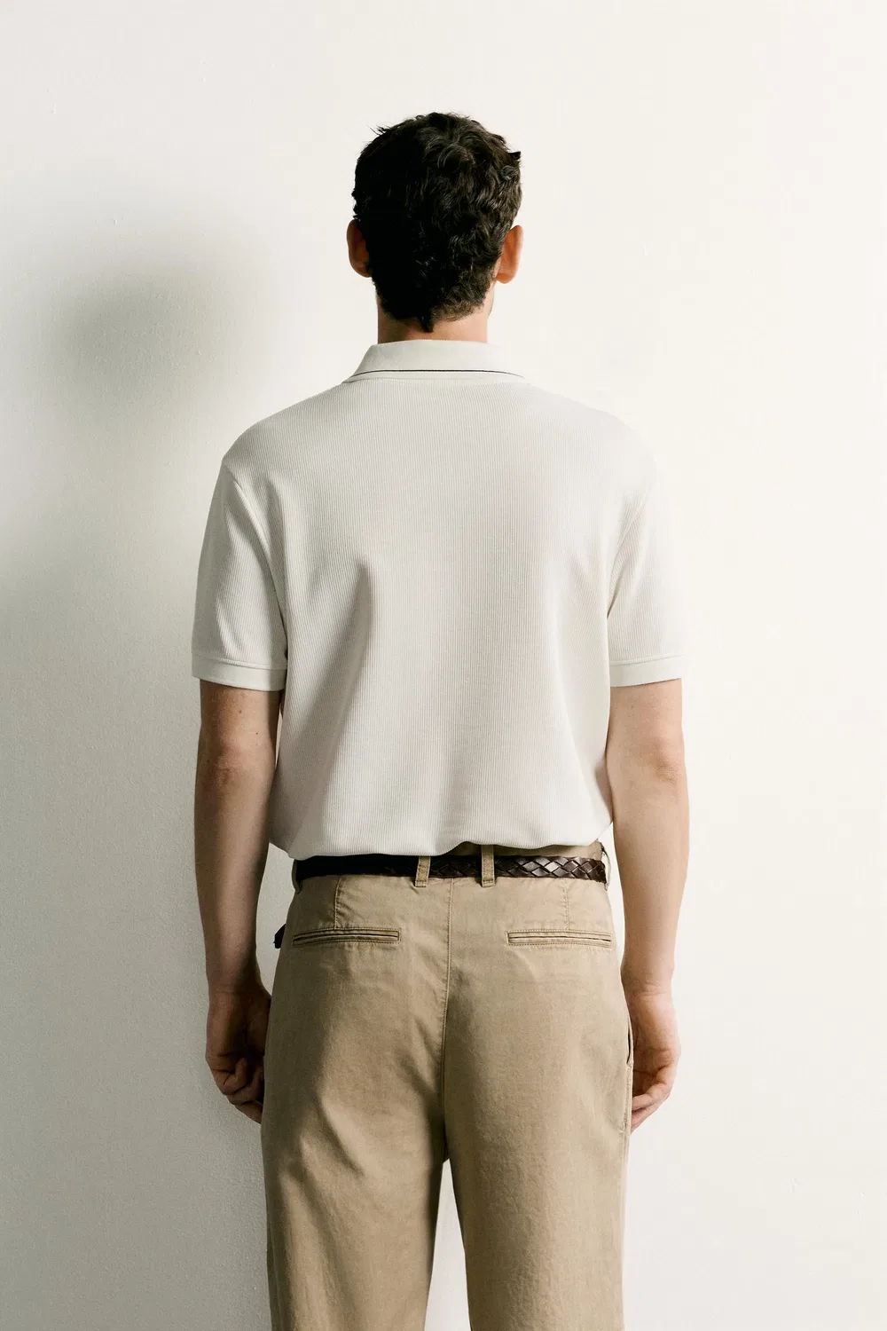 Контрастная рубашка-поло стандартного кроя ZARA, Oyster-white — фото 3
