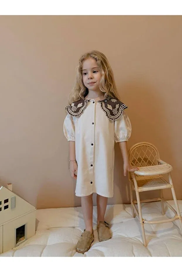 Детское платье для девочек с воротником-питерпан Arbi Kids, Beige — фото 3