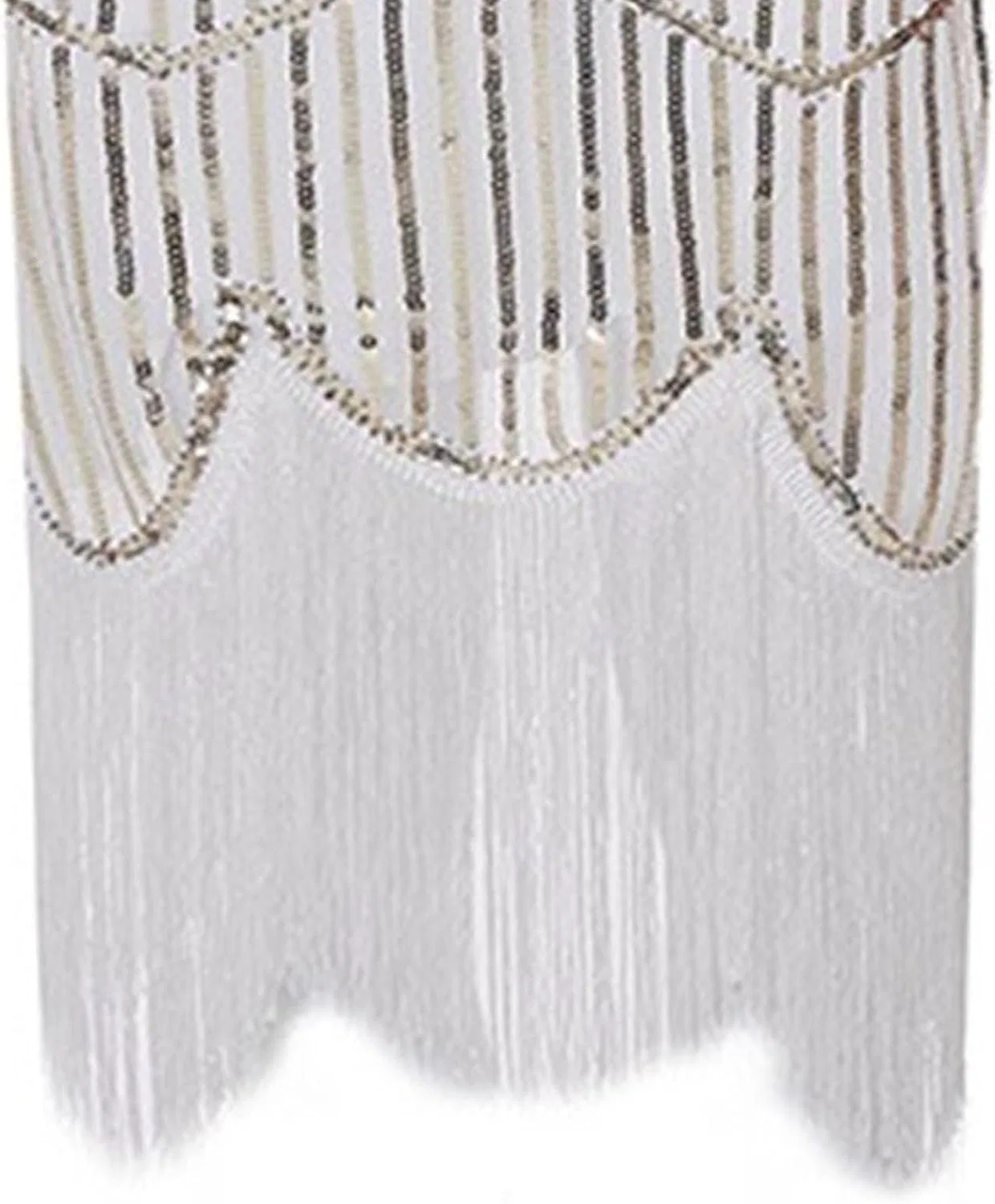 Женское платье для коктейля с бахромой, 1950s Vintage Sequin Tassel Dress, белый — фото 4