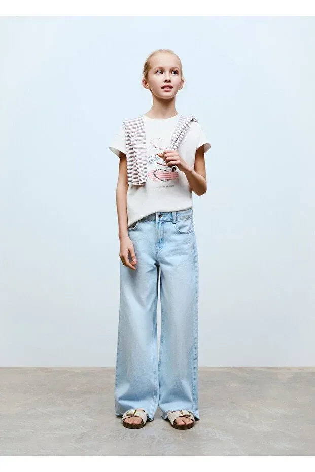 Детская футболка для девочек с вышивкой Mango Kids, Off White — фото 2
